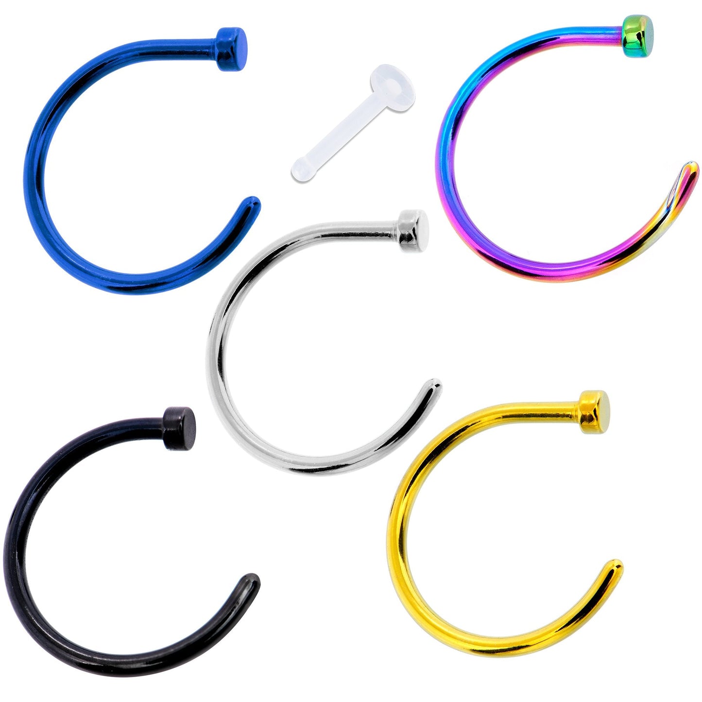 18G 3/8 Pack Set of 5 Assorted Stainless Steel Nose Hoop Rings - BodyCandy - Flyclothing LLC