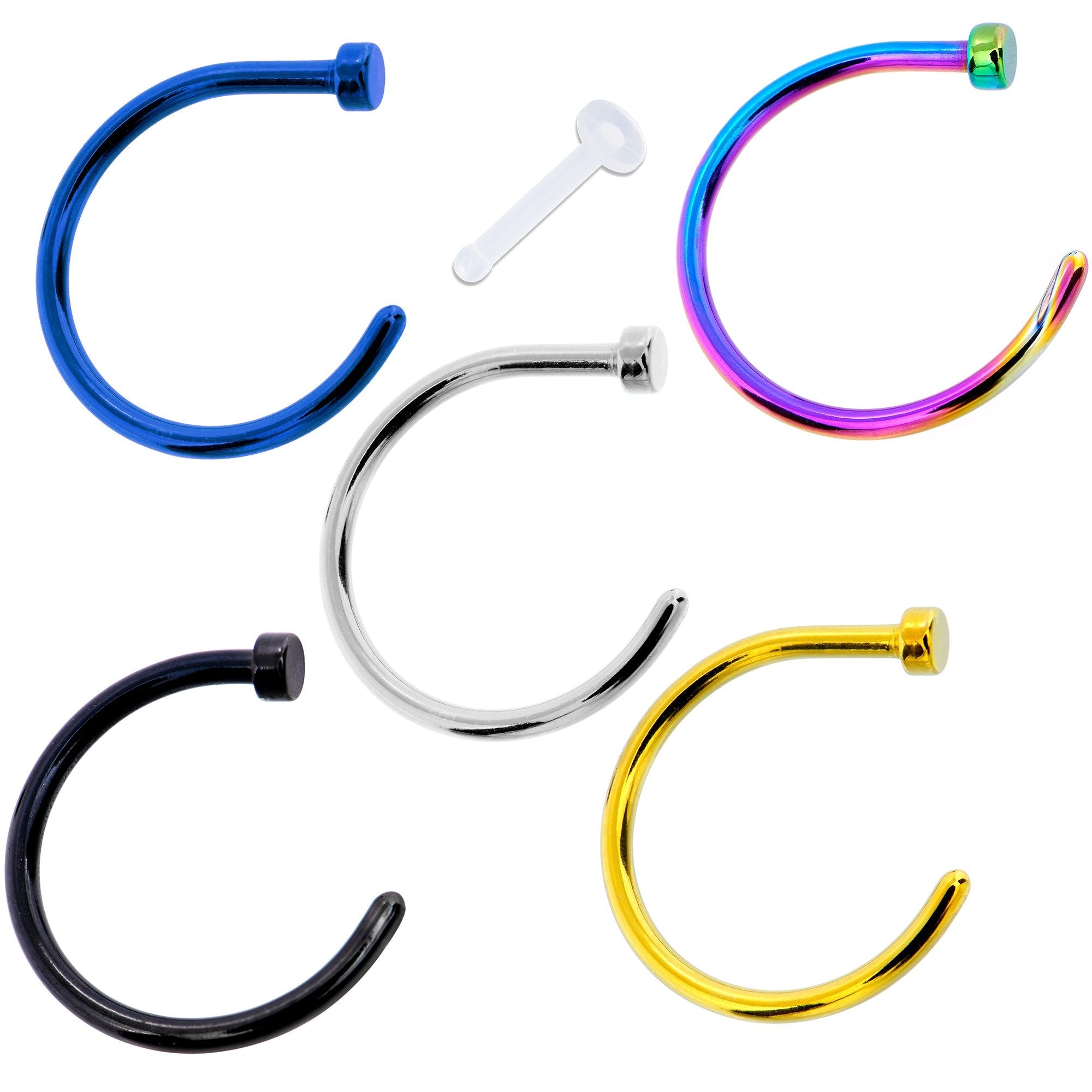 18G 3/8 Pack Set of 5 Assorted Stainless Steel Nose Hoop Rings - BodyCandy - Flyclothing LLC