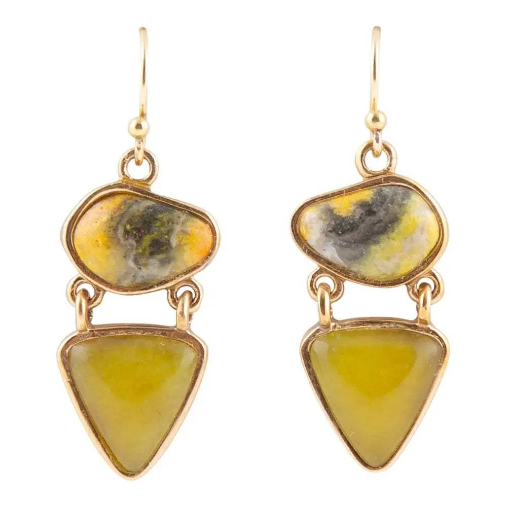 Hinged Yellow Bumblebee Jasper Golden Drop Earrings - Barse Jewelry - Flyclothing LLC