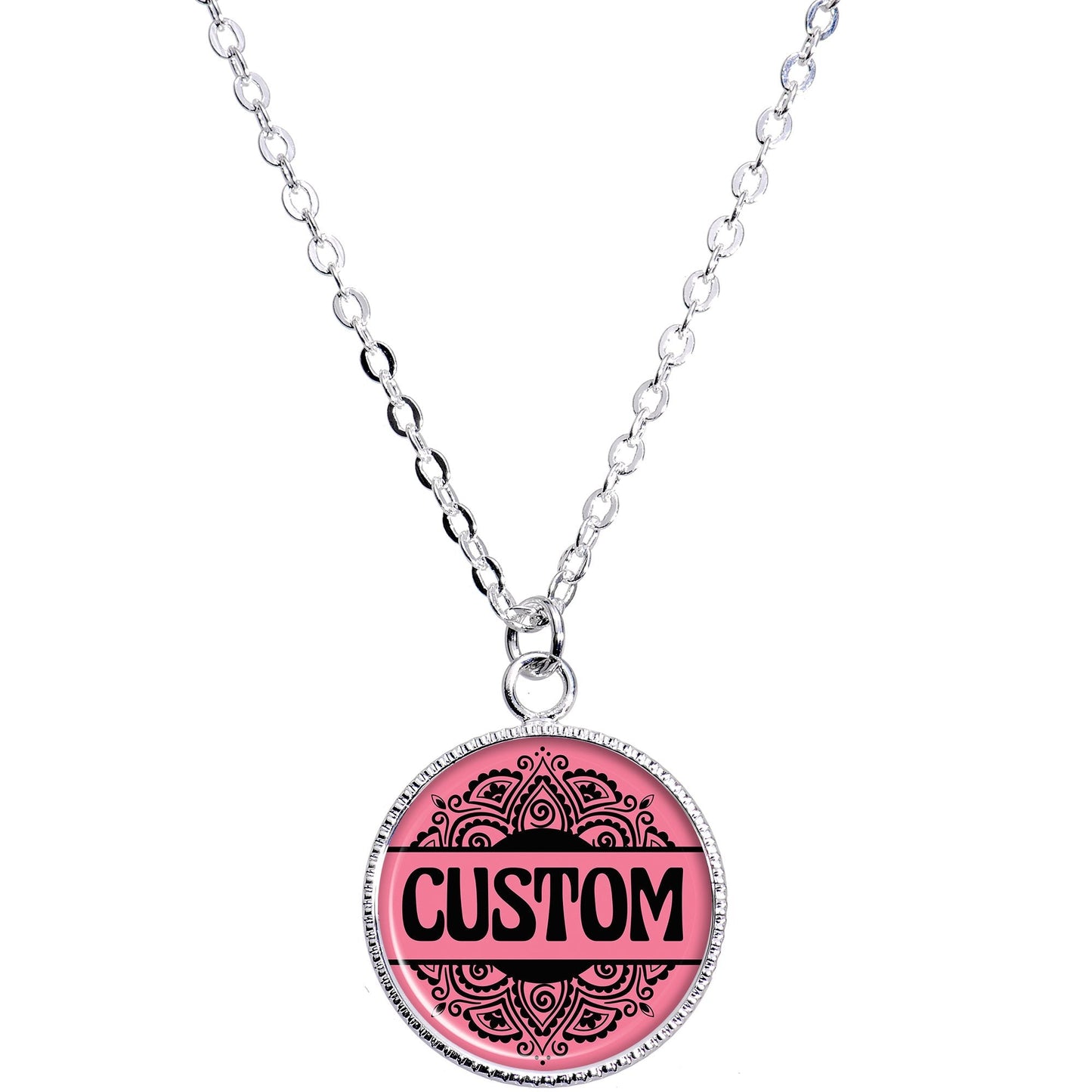 Custom Pink Mandala Personalized Name Silver Plated Chain Necklace - BodyCandy - Flyclothing LLC