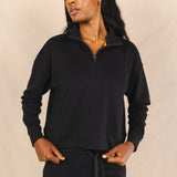 The Threat Level Midnight | Black Sexy Terry™ Women’s Half Zip - Shinesty - Flyclothing LLC