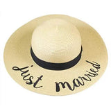 Just Married Embroidery Straw Floppy Sun Hat Bride Beach Hat - Madeline Love - Flyclothing LLC