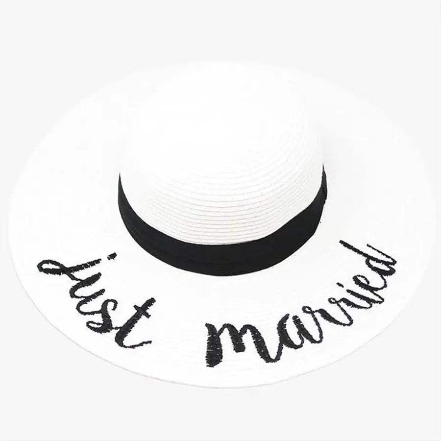 Just Married Embroidery Straw Floppy Sun Hat Bride Beach Hat - Madeline Love - Flyclothing LLC