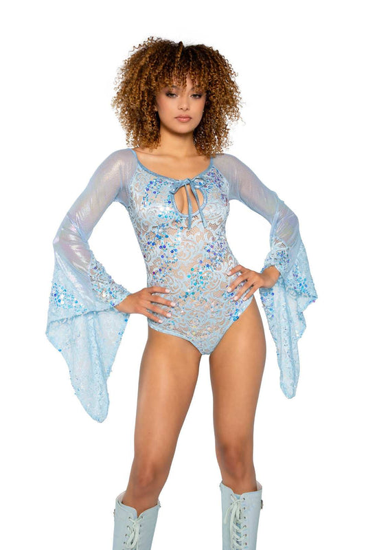 J Valentine Fishnet/Mesh Sequin Flair Sleeve Top - J. Valentine - Flyclothing LLC