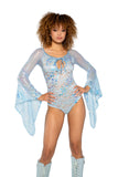 J Valentine Fishnet/Mesh Sequin Flair Sleeve Top