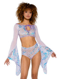J Valentine Fishnet/Mesh Sequin Flair Sleeve Top