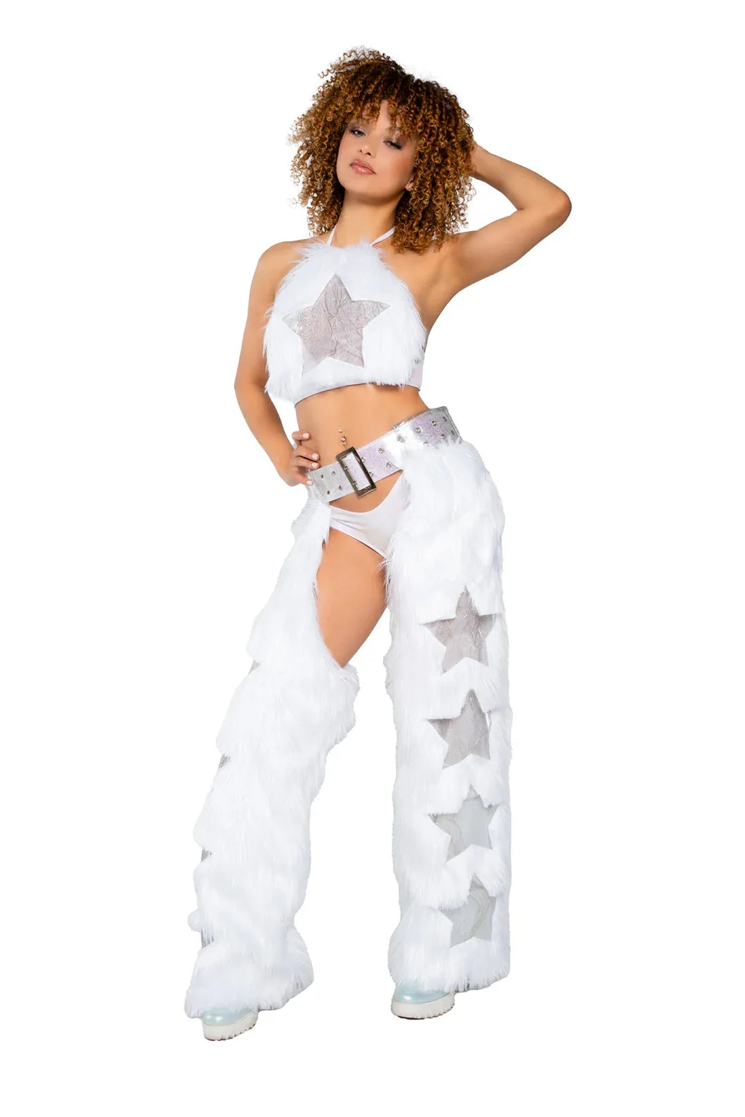 JR230 - Light-Up Faux Fur/Glitter Vinyl Star Chaps - J. Valentine - Flyclothing LLC