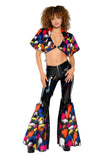 J Valentine Holo PVC/Faux Fur Bell-Bottom Pant