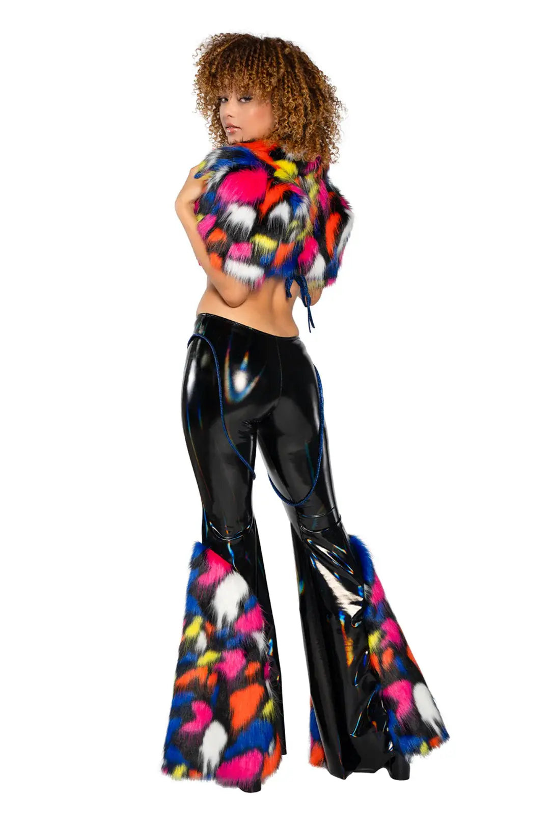 JR222 - Holo PVC/Faux Fur Bell-Bottom Pant - J. Valentine - Flyclothing LLC