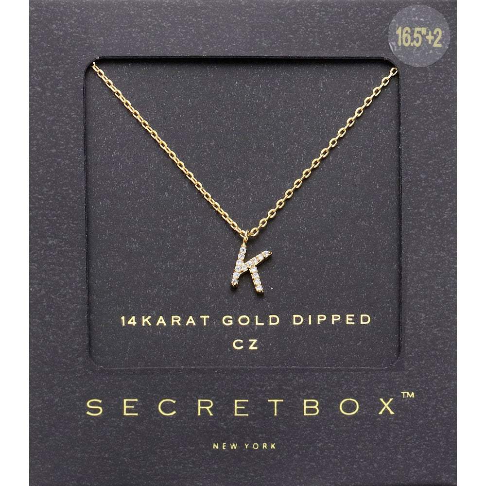 -K- Secret Box _ 14K Gold Dipped Cubic Zirconia Initial Monogram Pendant Necklace - Madeline Love - Flyclothing LLC