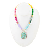 Kaleidoscope Multistone Blue Turquoise Pendant Golden Necklace