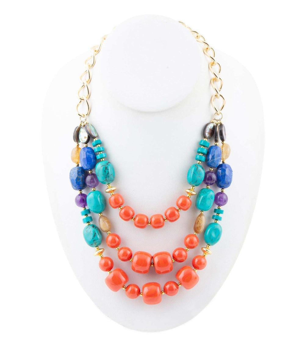 Kaleidoscope Multistone Statement Golden Necklace - Barse Jewelry - Flyclothing LLC