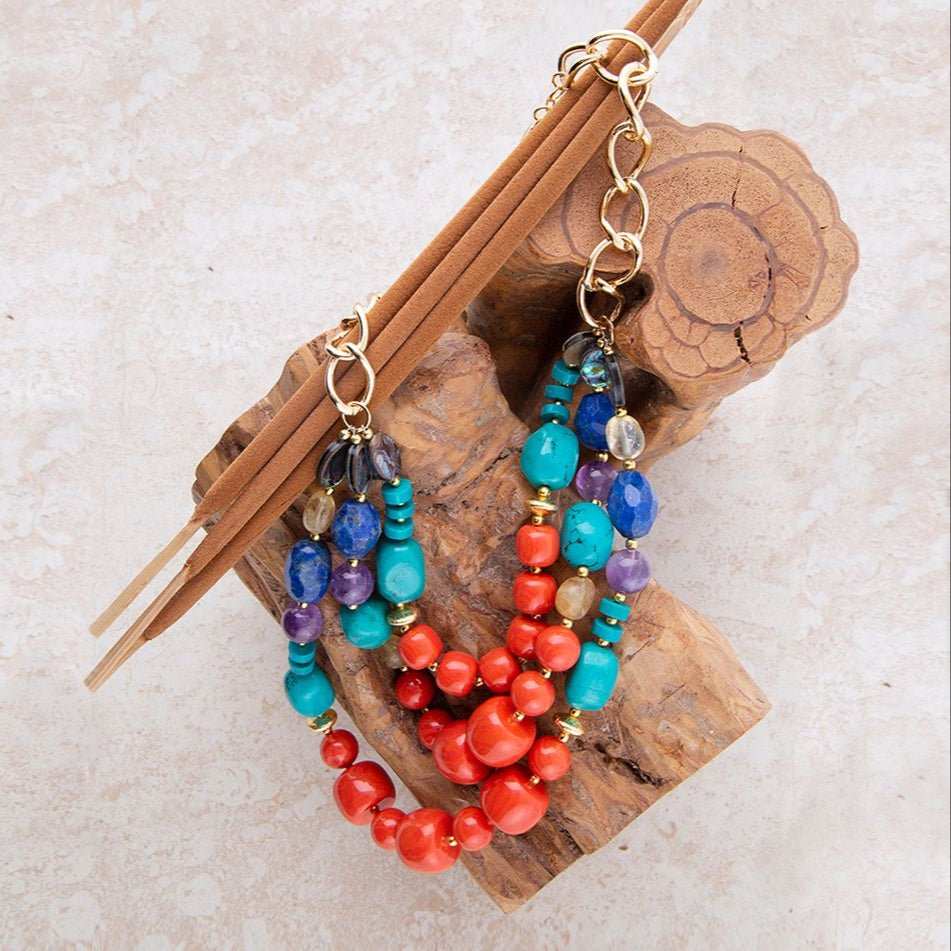 Kaleidoscope Multistone Statement Golden Necklace - Barse Jewelry - Flyclothing LLC