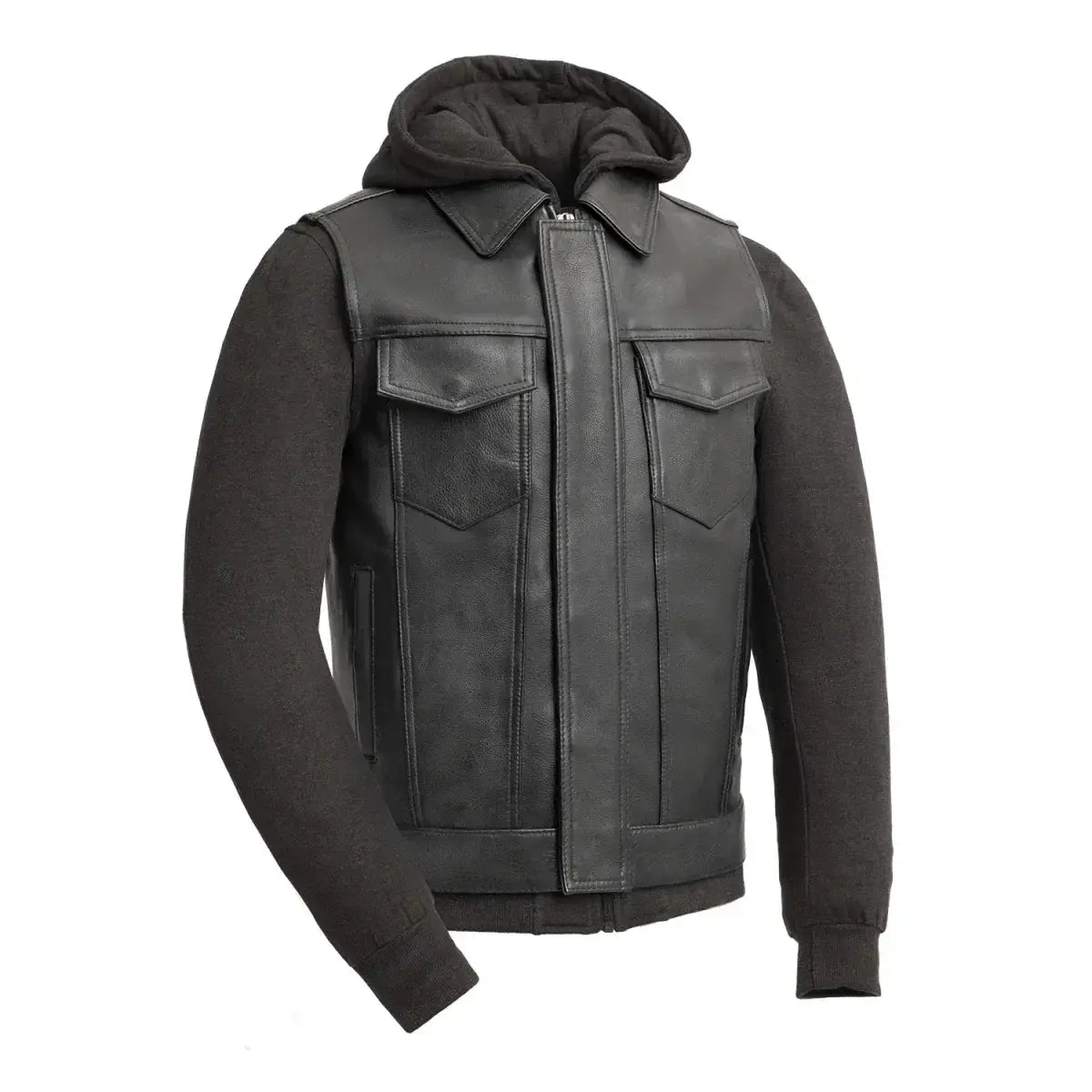Kent Men's Motorcycle Leather Vest and Hoodie - First Manufacturing Company - Flyclothing LLC