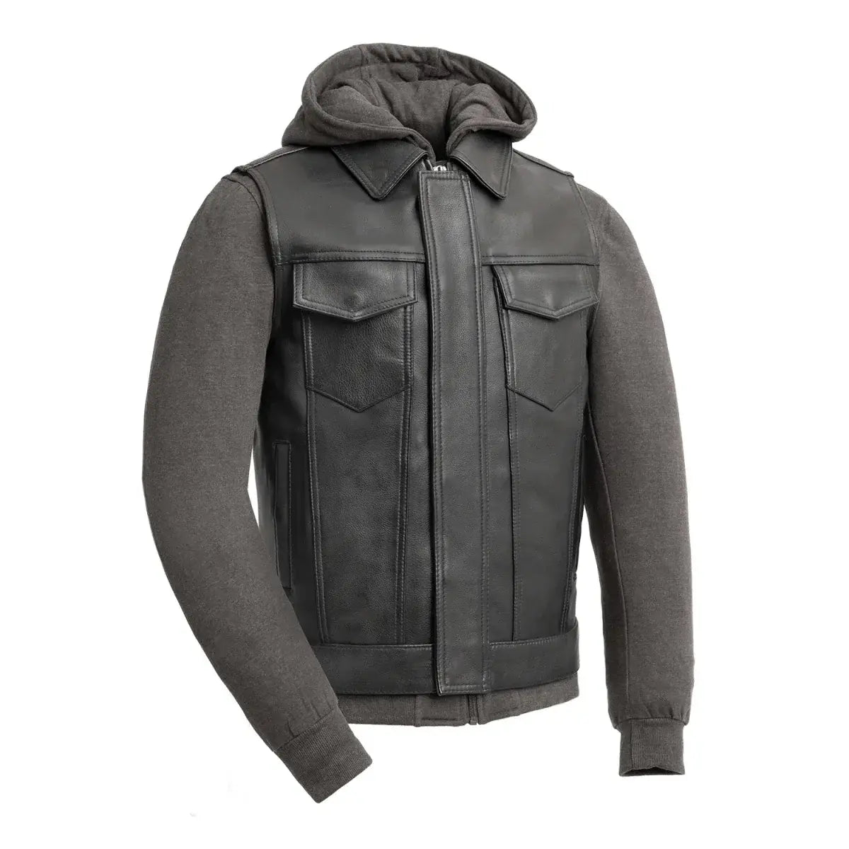 Kent Men's Motorcycle Leather Vest and Hoodie - First Manufacturing Company - Flyclothing LLC