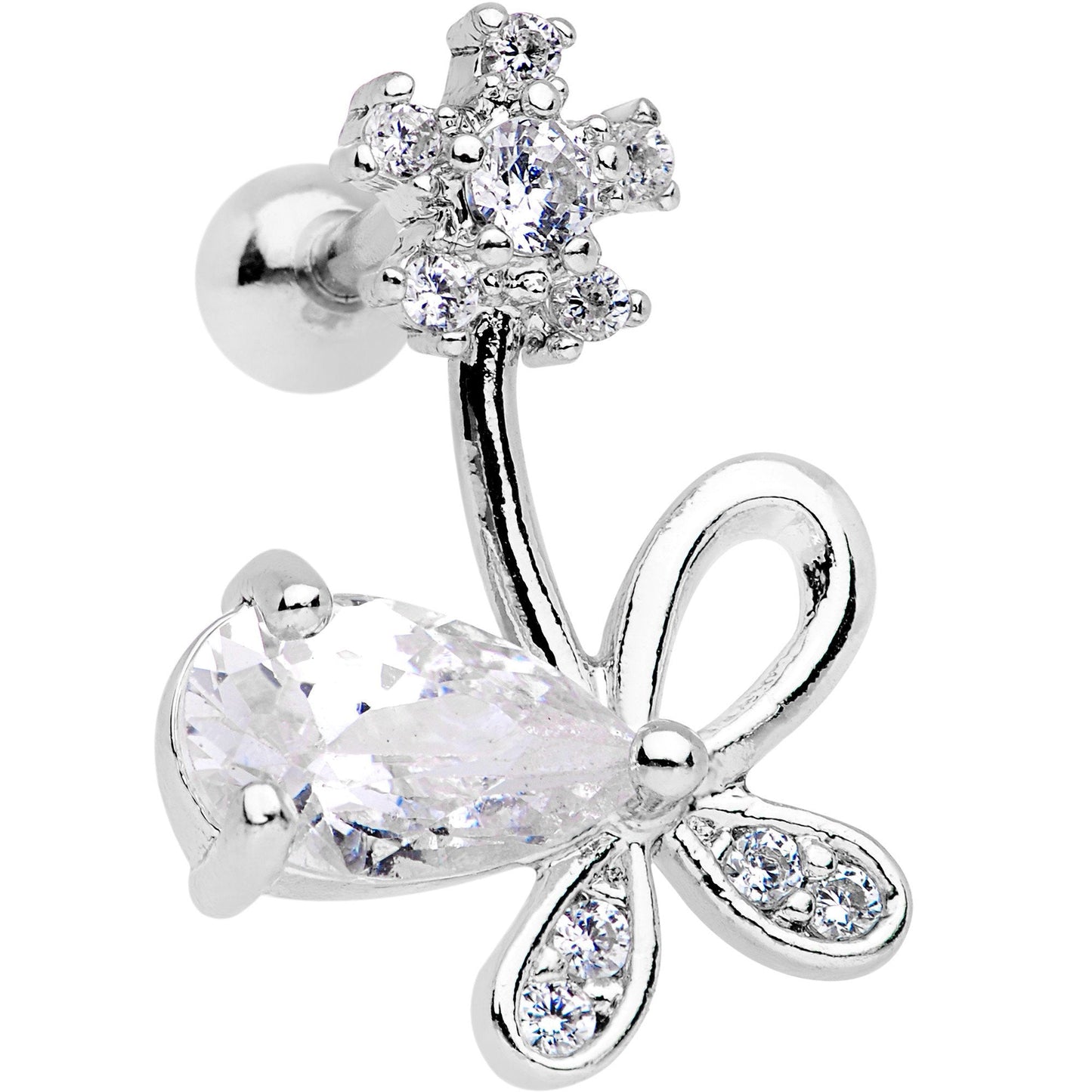 Clear CZ Gem Glamour Bow Right Cartilage Tragus Earring - BodyCandy - Flyclothing LLC
