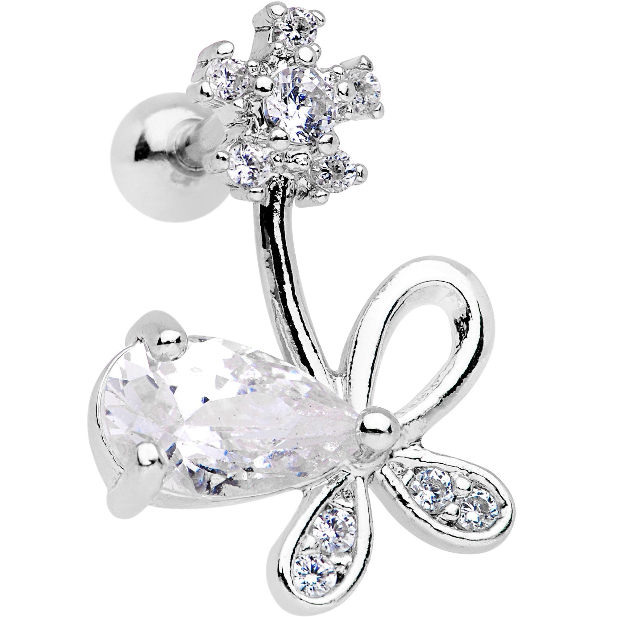 Clear CZ Gem Glamour Bow Right Cartilage Tragus Earring - BodyCandy - Flyclothing LLC
