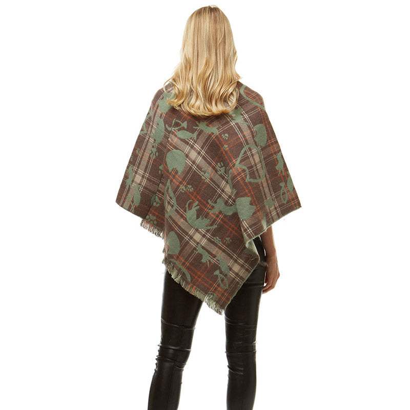 Kit Playing Cats Plaid Poncho Ruana - Madeline Love - Flyclothing LLC