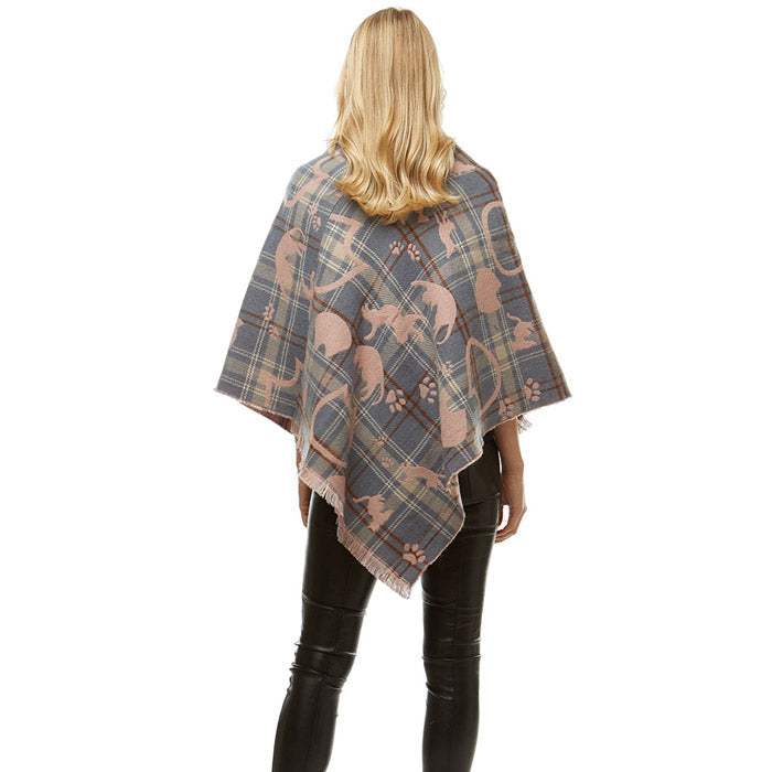 Kit Playing Cats Plaid Poncho Ruana - Madeline Love - Flyclothing LLC