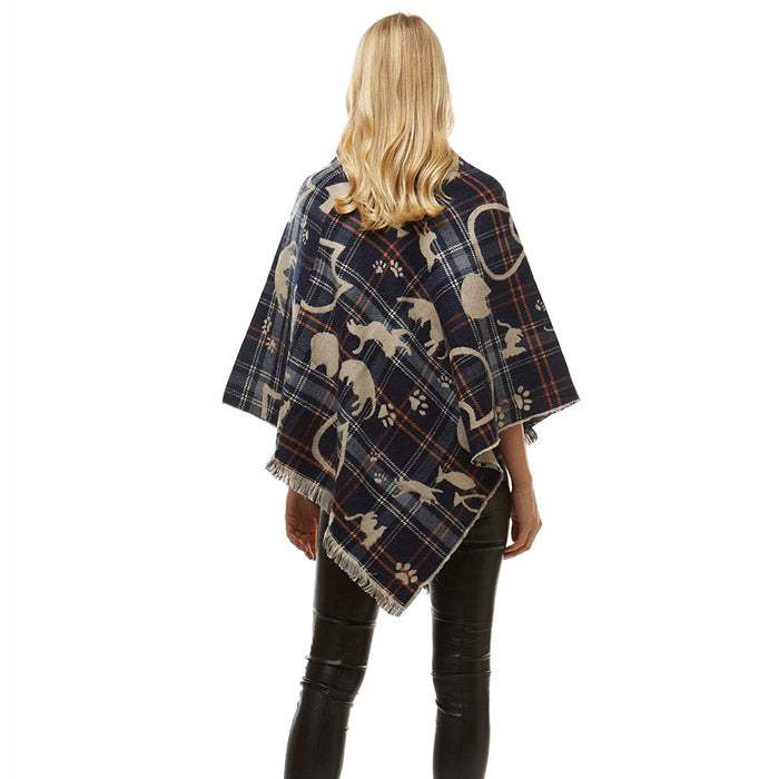 Kit Playing Cats Plaid Poncho Ruana - Madeline Love - Flyclothing LLC