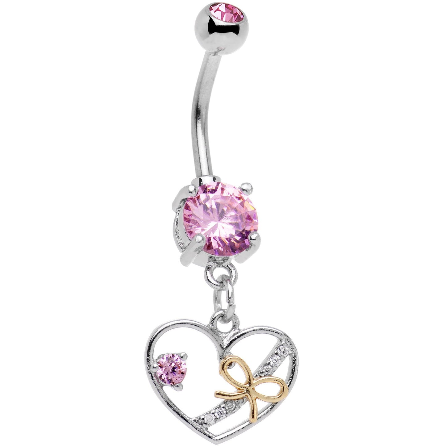 Pink CZ Gem Tie Up My Heart Dangle Belly Ring - BodyCandy - Flyclothing LLC