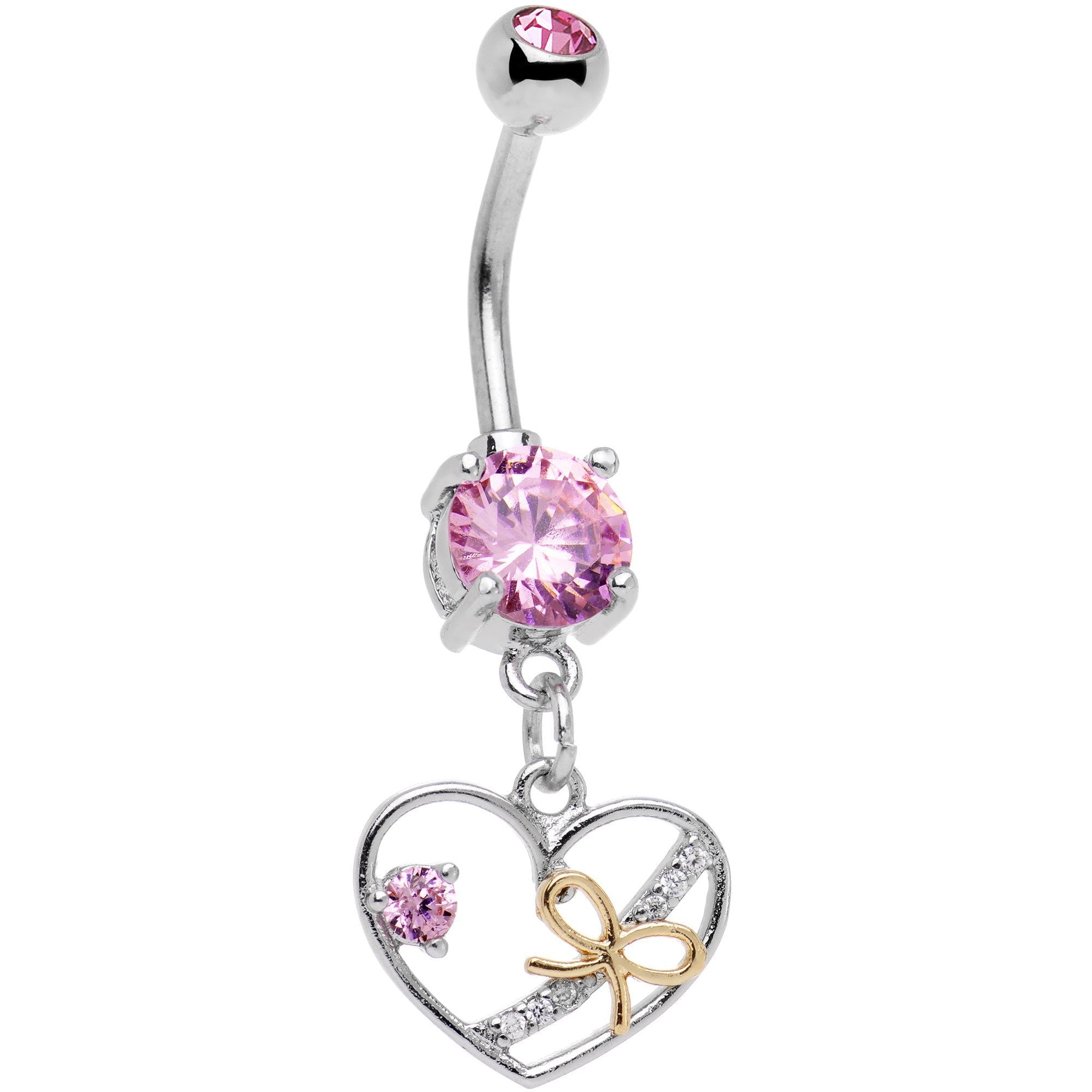 Pink CZ Gem Tie Up My Heart Dangle Belly Ring - BodyCandy - Flyclothing LLC