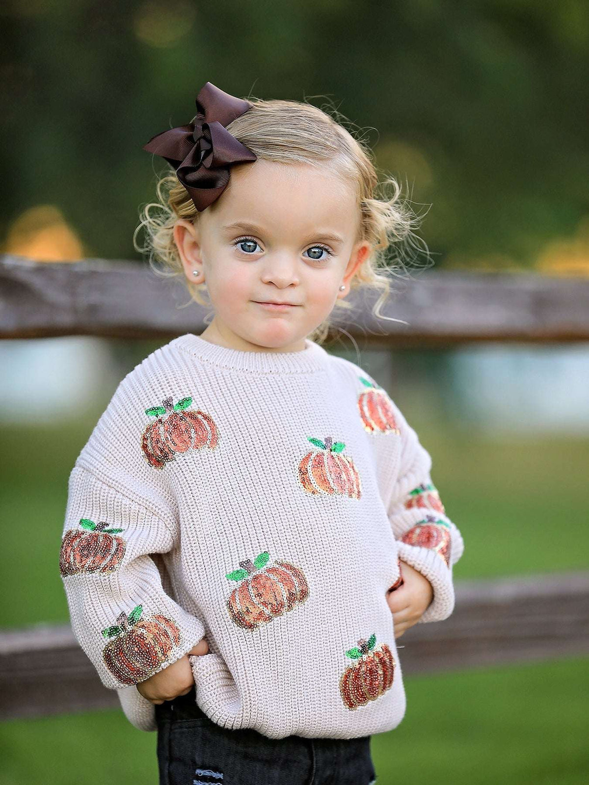 Thanksgiving Pumpkin Sequin Sweater – Beige, Perfect for Fall - Rylee Faith Designs - Flyclothing LLC