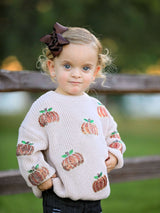 Thanksgiving Pumpkin Sequin Sweater – Beige, Perfect for Fall - Rylee Faith Designs - Flyclothing LLC