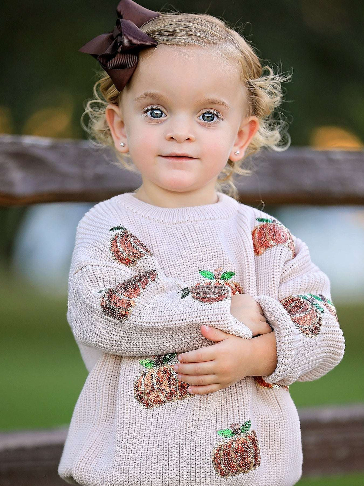 Thanksgiving Pumpkin Sequin Sweater – Beige, Perfect for Fall - Rylee Faith Designs - Flyclothing LLC