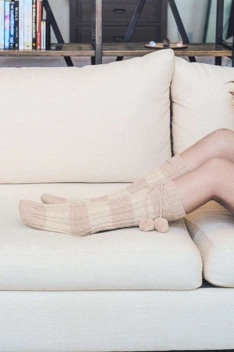 Knee High Striped Pom Socks