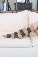Knee High Striped Pom Socks