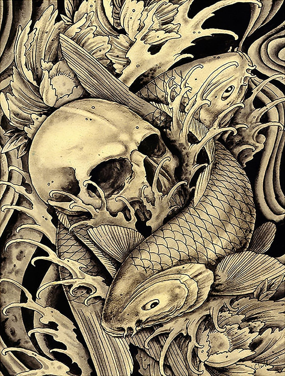 Black Market Art Company Koi & Skull Print