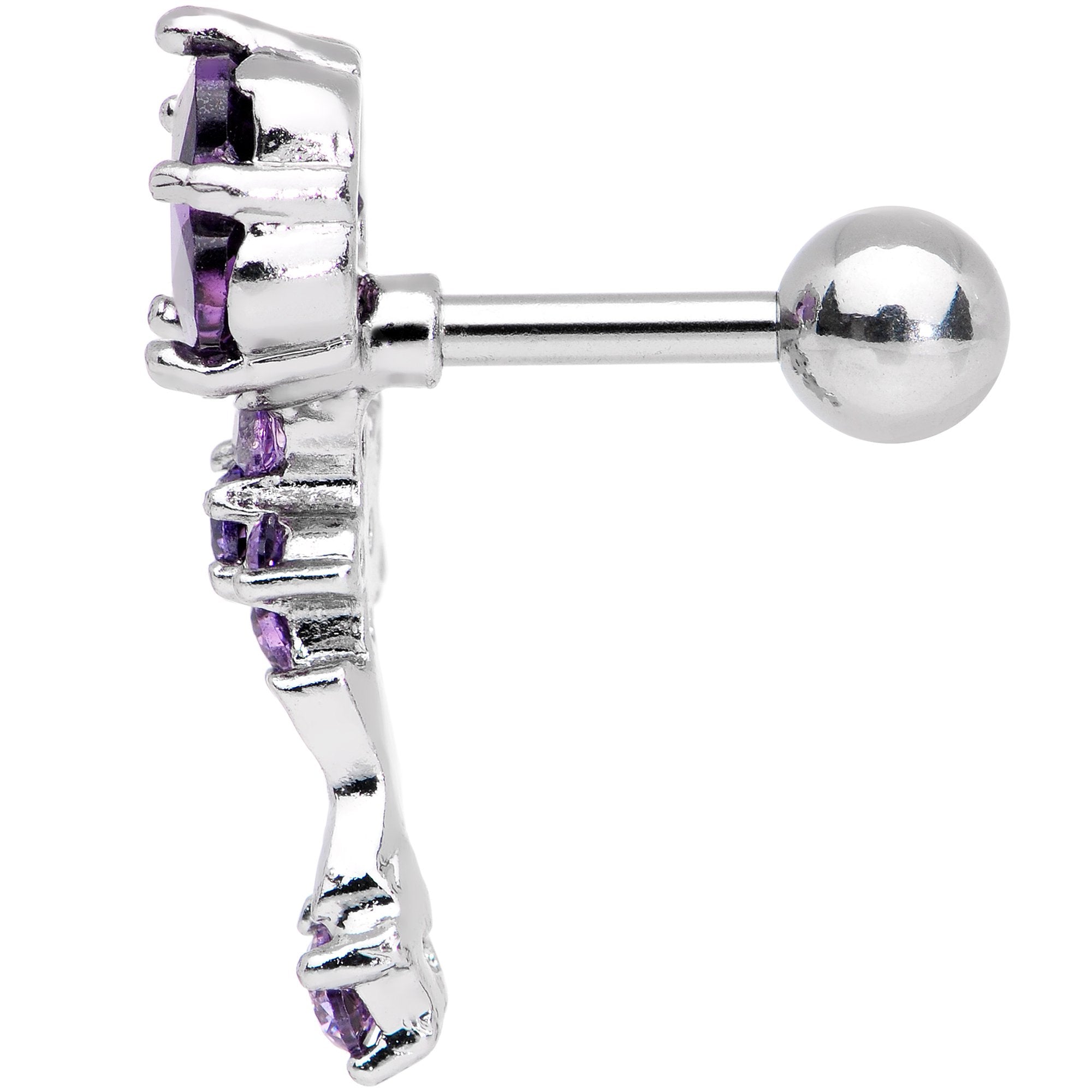 1/4 Purple Gem Cascade Right Cartilage Earring - BodyCandy - Flyclothing LLC