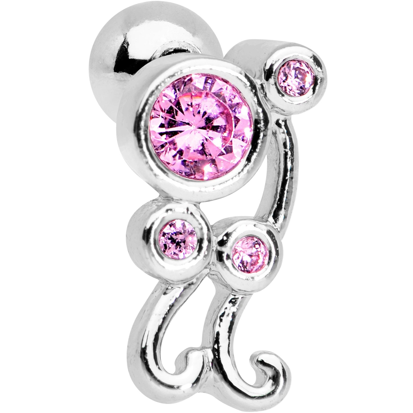 Pink CZ Gem Sassy Swirl Cartilage Tragus Earring - BodyCandy - Flyclothing LLC