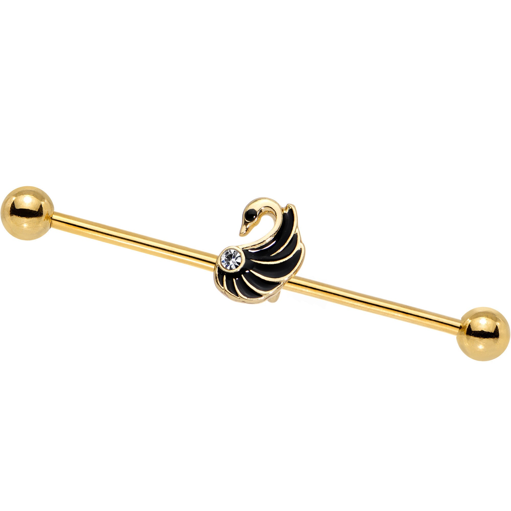 Clear Gem Gold PVD Fluttering Swan Feather Industrial Barbell 38mm - BodyCandy - Flyclothing LLC