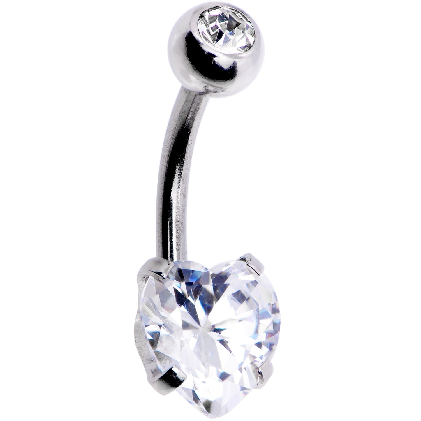 Clear CZ Gem Heart Kissed Rose Flower Dangle Belly Ring - BodyCandy - Flyclothing LLC