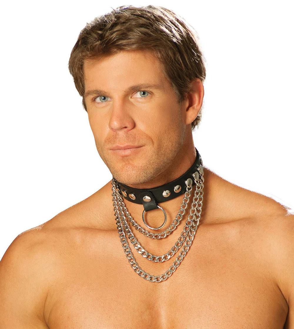 Elegant Moments Black Leather Collar W/ Chains And L9149 - Elegant Moments - Flyclothing LLC