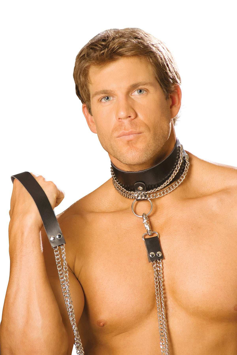 Elegant Moments Black Leather Collar W/ Chain Detail L9151 - Elegant Moments - Flyclothing LLC