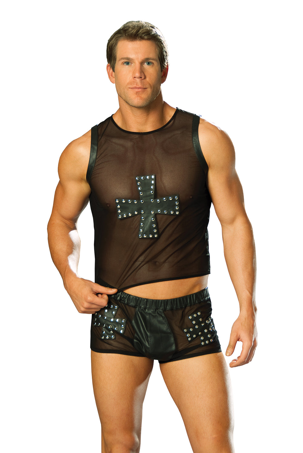Elegant Moments Black Leather And Mesh Shorts L9285