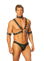 Elegant Memories Black 4 Pc Mens Set Harness & Collar L9663