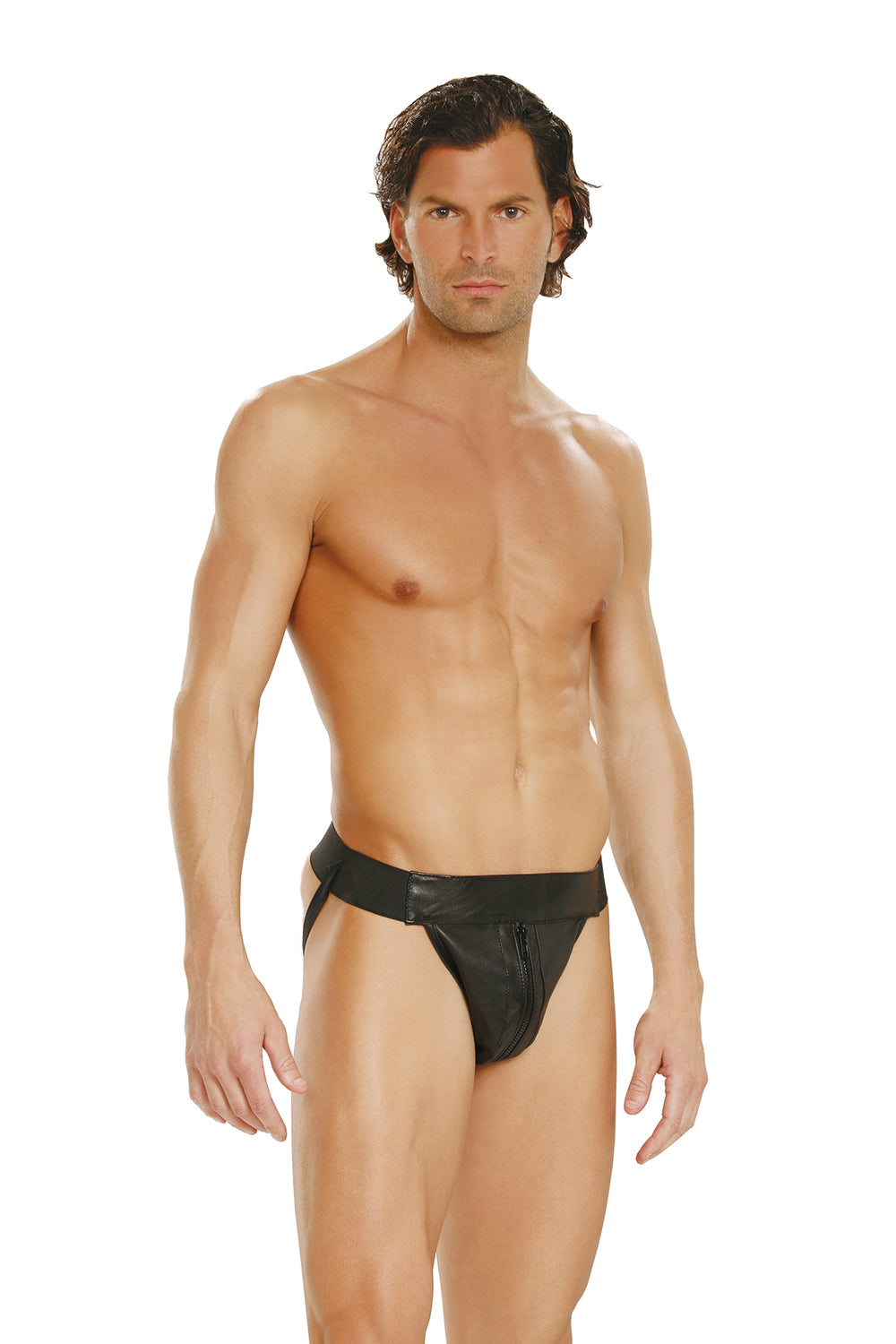 Elegant Moments Black Men's Leather Jock Strap L9995