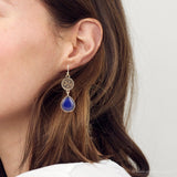 Lace Blue Agate Drop Golden Earrings - Barse Jewelry