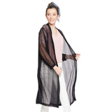 Lace Detail Long Sleeve Sheer Accent Kimono Poncho Beachwear - Madeline Love - Flyclothing LLC