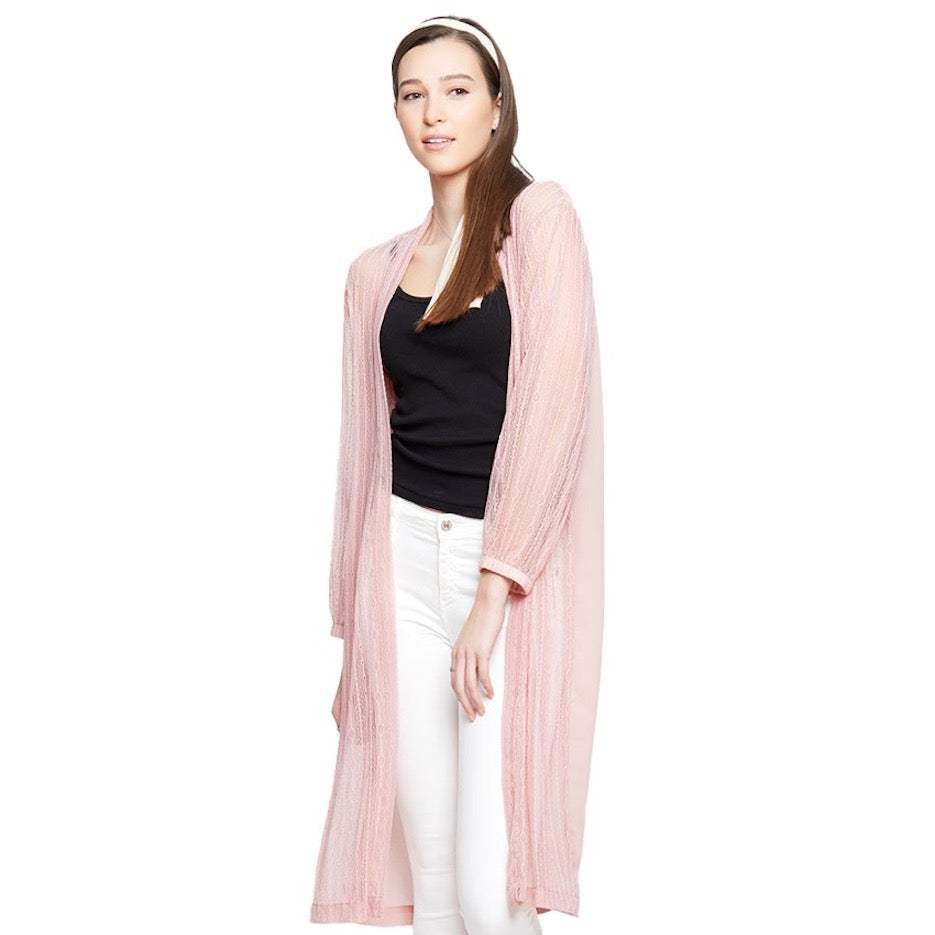 Lace Detail Long Sleeve Sheer Accent Kimono Poncho Beachwear - Madeline Love - Flyclothing LLC