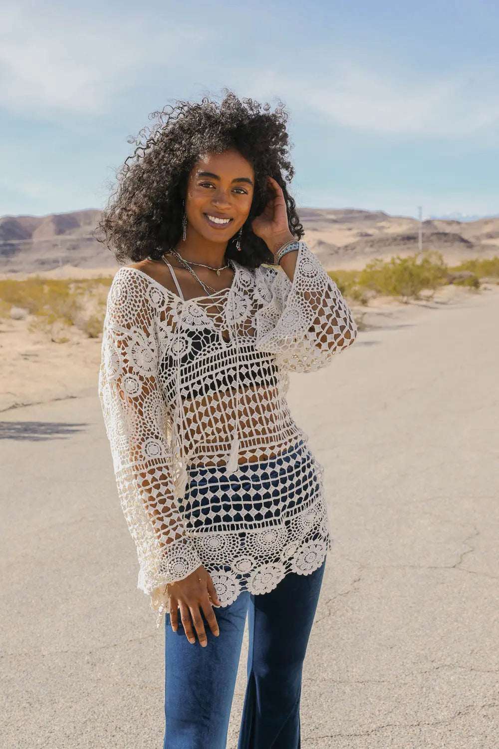 Lace-Up Crochet Tunic - Boho Clothing and Accessories - Flyclothing LLC