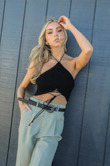 Lace-up Halter Knit Bralette - Boho Clothing and Accessories - Flyclothing LLC