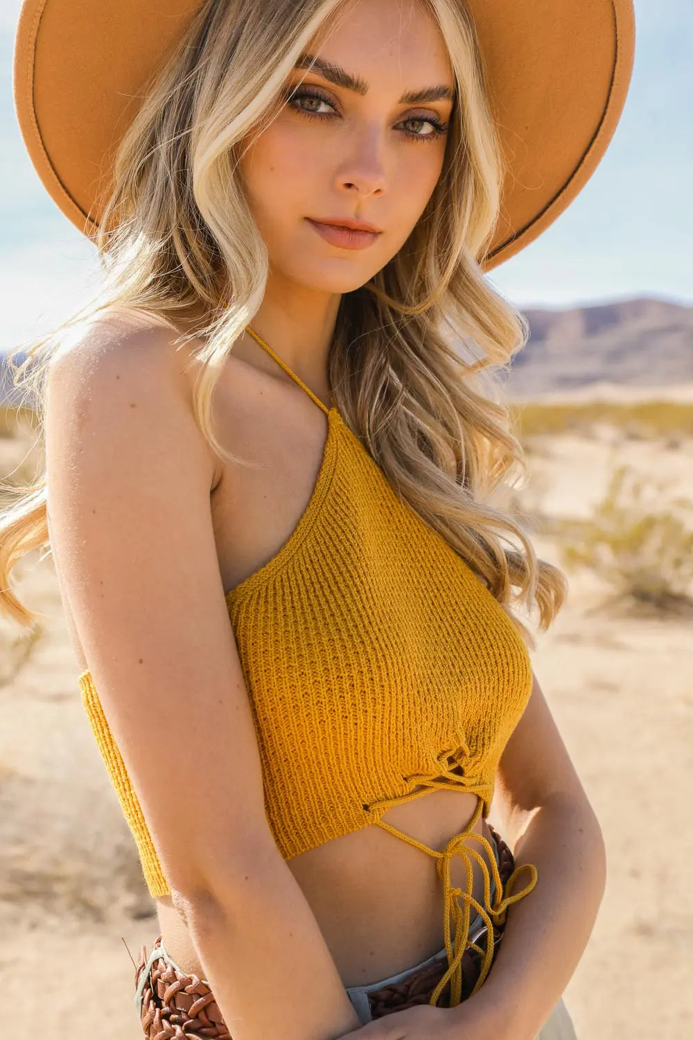 Lace-up Halter Knit Bralette - Boho Clothing and Accessories - Flyclothing LLC