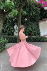 CAUGHT IN THE RAIN PINK WOVEN MIDI DRESS - Flying Tomato - Flyclothing LLC