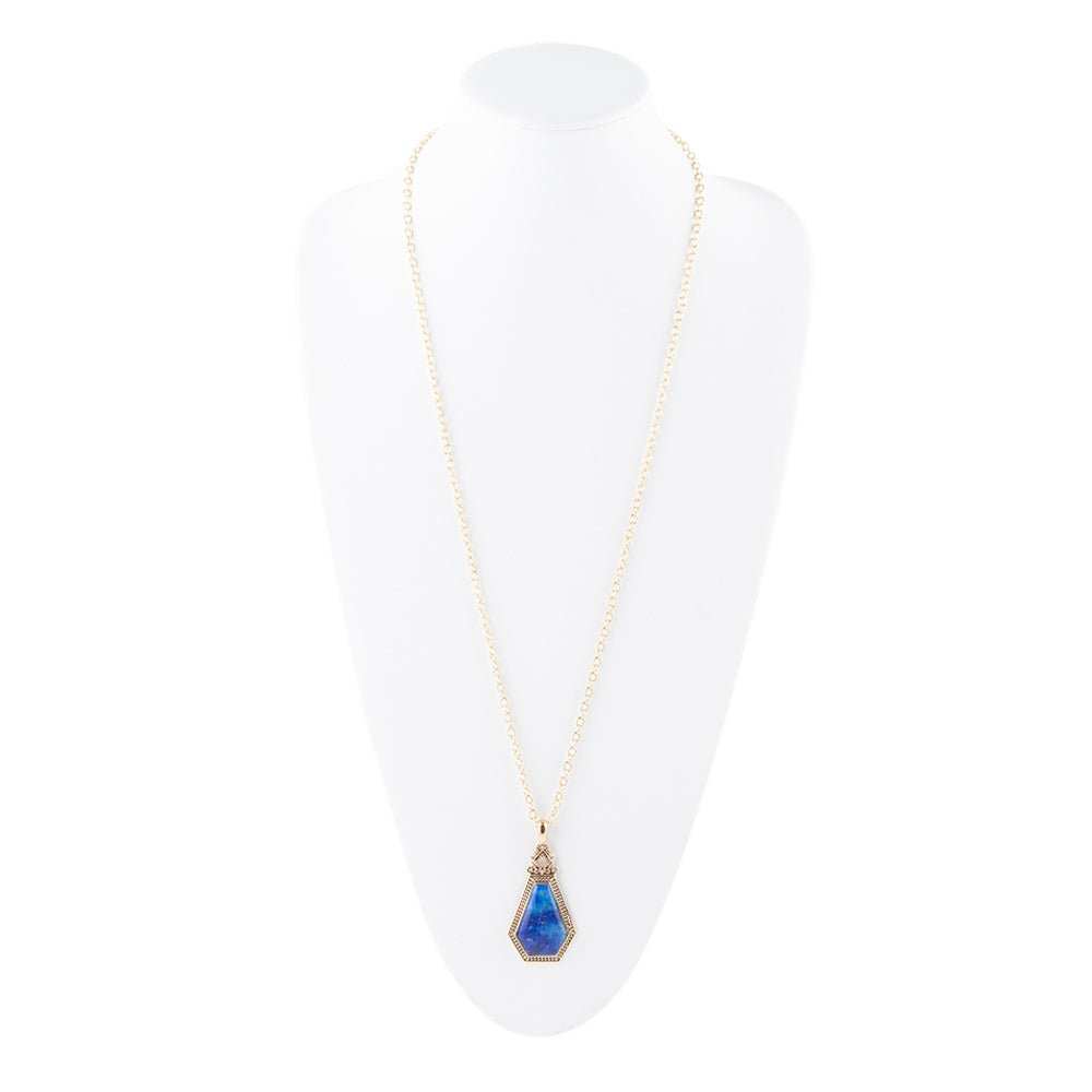 Blue Lapis Golden Elongated Pendant Necklace - Barse Jewelry - Flyclothing LLC