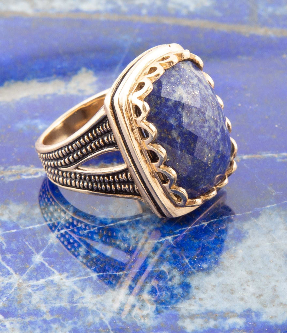 Blue Lapis Golden Cocktail Ring - Barse Jewelry - Flyclothing LLC